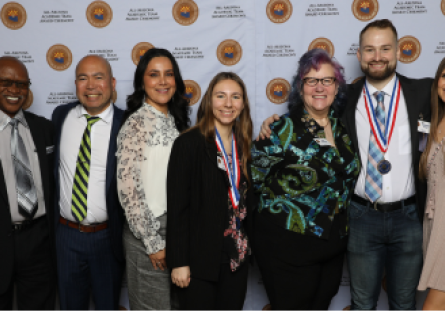 Phoenix College students Eden Jackson and Jonathan Wisman at the 2024-25 All Arizona Academic Team Luncheon on February 19 with PC staff and faculty.